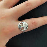 Real 925 Sterling Silver Tree of Life Ladies Ring Hollow Design Viking Jewelry Resizable US Size 5-10 - GQTORCH Jewelry