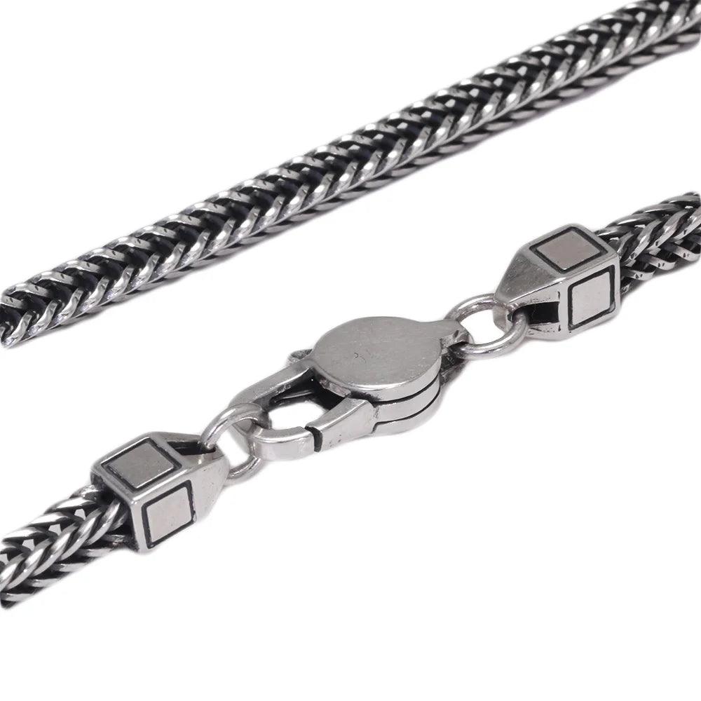 Real 925 Thai Silver Fox Tail Chain Men's and Women's Personalized Retro Punk Necklace and Bracelet Pure Silver Simple Jewelry - GQTORCH Jewelry