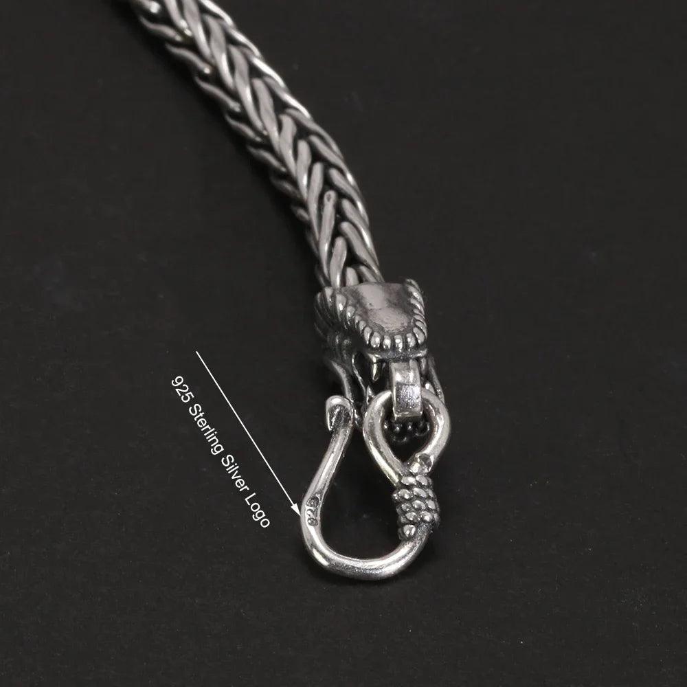 Real Pure 925 Sterling Silver Double Dragon Heads Wristband Handwoven Chain Bracelet Viking Jewelry - GQTORCH Jewelry