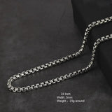 Genuine 925 Sterling Silver Jewelry Round Box Chain Thickened All-match Necklace for Men and Women Retro 22 24 26 28 30 Inch - GQTORCH Jewelry