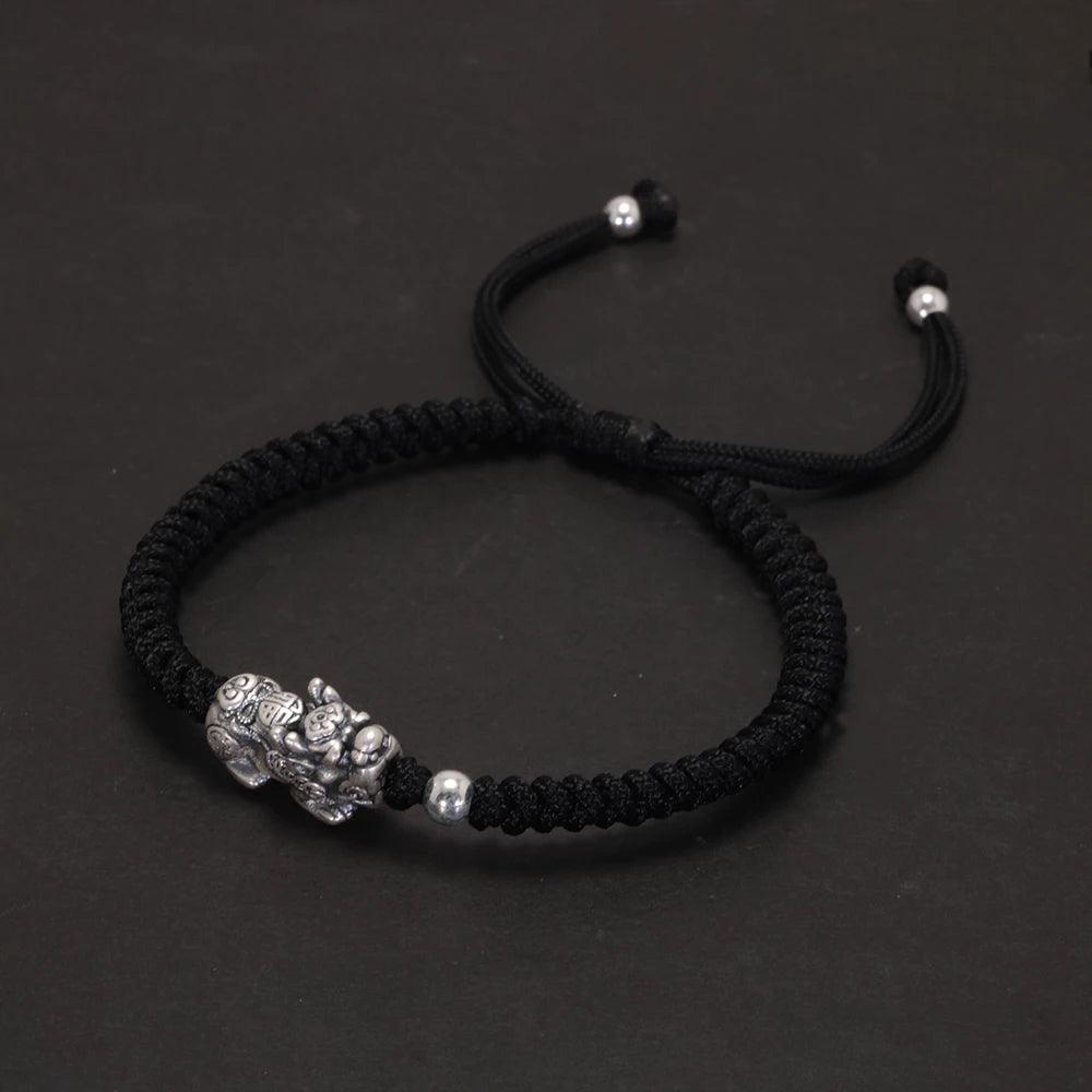 Hand braided Lucky Red Rope Bracelet 999 Sterling Silver 3D Pixiu Tibetan Buddhist Knot Adjustable Charm Bracelet - GQTORCH Jewelry