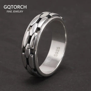 Real S925 Sterling Silver Spinner Rings Irregular Chain Design Retro Punk Style For Men Rotatable Index Finger Ring - GQTORCH Jewelry