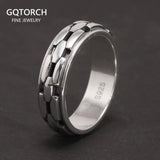 Real S925 Sterling Silver Spinner Rings Irregular Chain Design Retro Punk Style For Men Rotatable Index Finger Ring - GQTORCH Jewelry