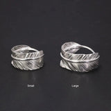 Pure Solid 925 Sterling Silver Vintage Indian Anren Feather Ring Adjustable Japanese Personality Men's and Women's Jewelry - GQTORCH Jewelry