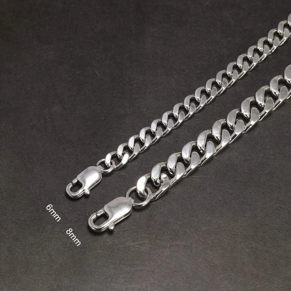 Real 925 Sterling Silver Couple Bracelet 6mm 8mm Hip Hop Rock Punk Cuban Necklace Simple Retro Men's and Women's Jewelry - GQTORCH Jewelry