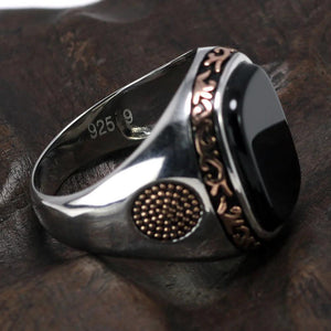 Real Pure Mens Rings Silver s925 Retro Vintage Turkish Rings For Men With Natural Black Onyx Stones Turkey Jewelry - GQTORCH Jewelry