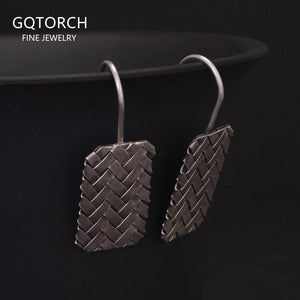 S925 Sterling Silver Retro Punk Braided Drop Earrings for Women Men Square Shaped Vintage Style Dangle Earring Fashion Jewelry - GQTORCH Jewelry