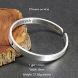 Solid 999 Sterling Silver Jewelry Couple Bangles for Lovers' Sun and Moon Engraved Design Retro Punk Steampunk Accessories - GQTORCH Jewelry