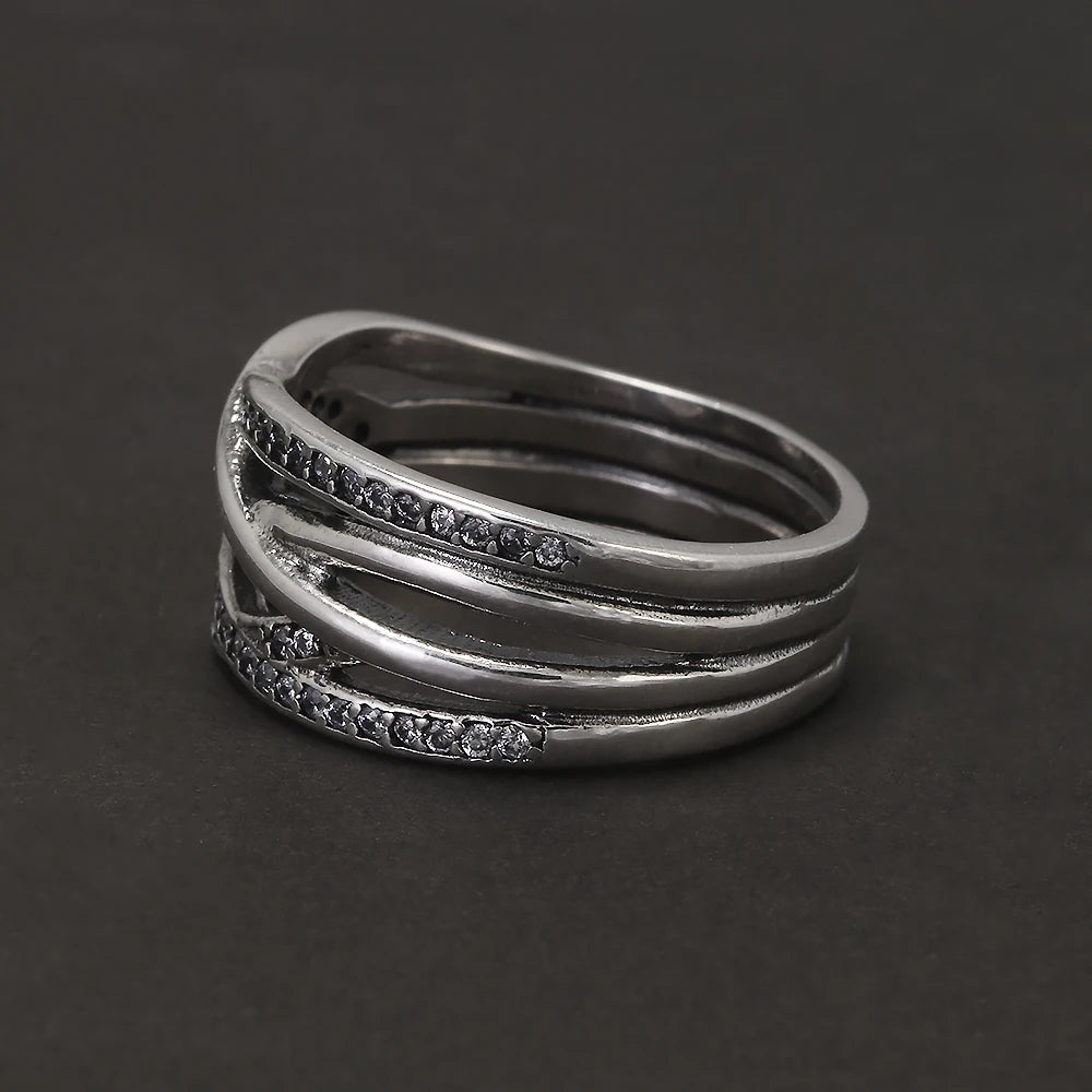 925 Sterling Silver Zircon Braid Ring for Women Closed Irregular Minimalist Vintage Party Female Finger Jewelry