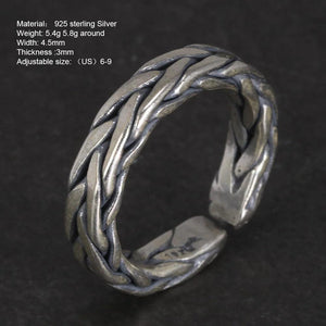 Real 925 Sterling Silver Braided Rings Viking Jewelry Retro Punk Rock Adjustable Size 6-9 - GQTORCH Jewelry