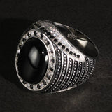 Real Pure 925 Sterling Silver Rings For Men With Natural Onyx paved with Black Zircon Turkish Finger Rings Man Wedding Band - GQTORCH Jewelry