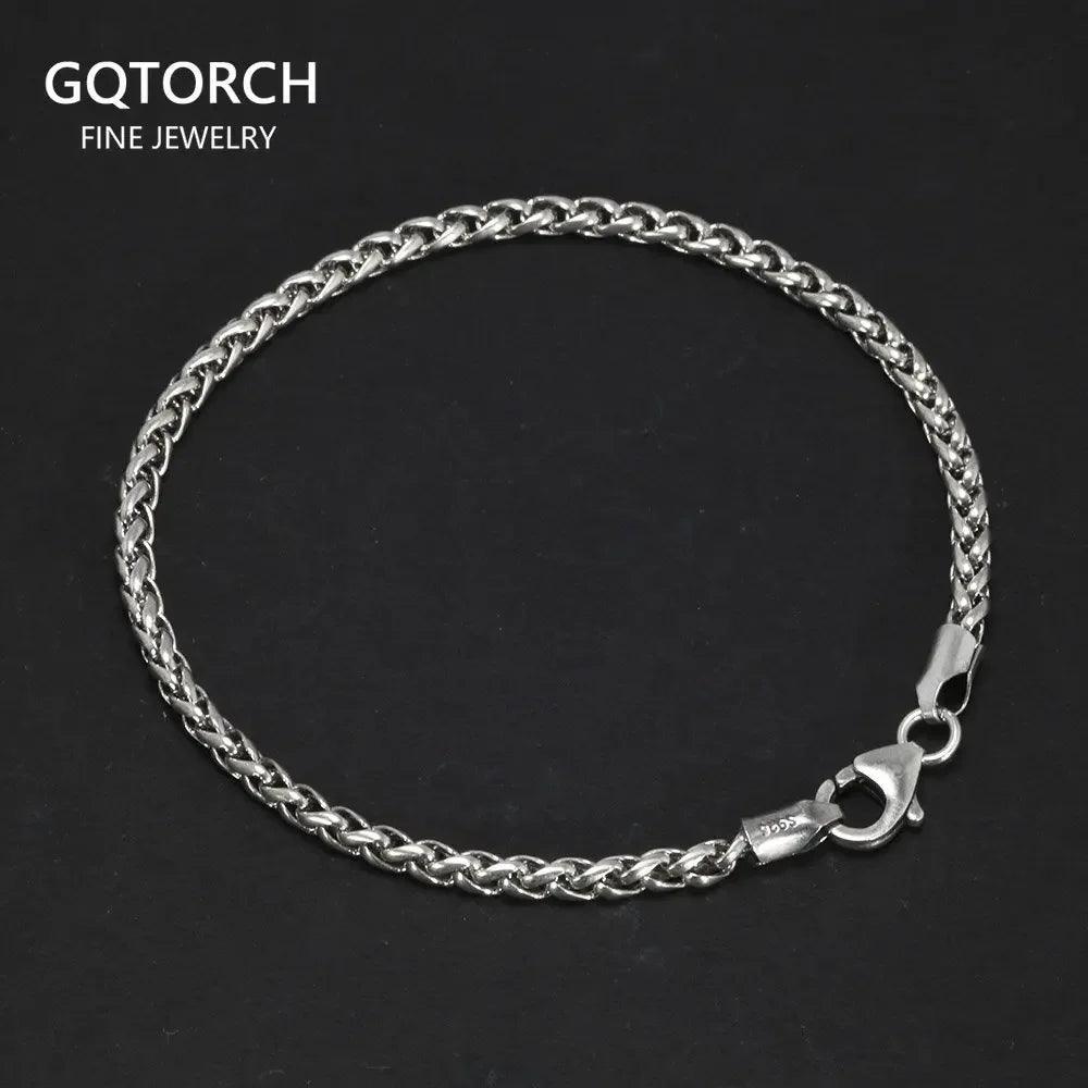 100% Sterling Silver 3mm Braided Hemp Bracelet Chain 17-21cm Simple Retro Minimalism Jewelry For Men and Women - GQTORCH Jewelry