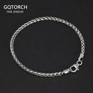 100% Sterling Silver 3mm Braided Hemp Bracelet Chain 17-21cm Simple Retro Minimalism Jewelry For Men and Women - GQTORCH Jewelry