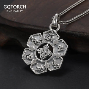 Real 925 Sterling Silver Mantra Pendant Six Words Om Buddhist Jewelry Vintage Women Men Accessories