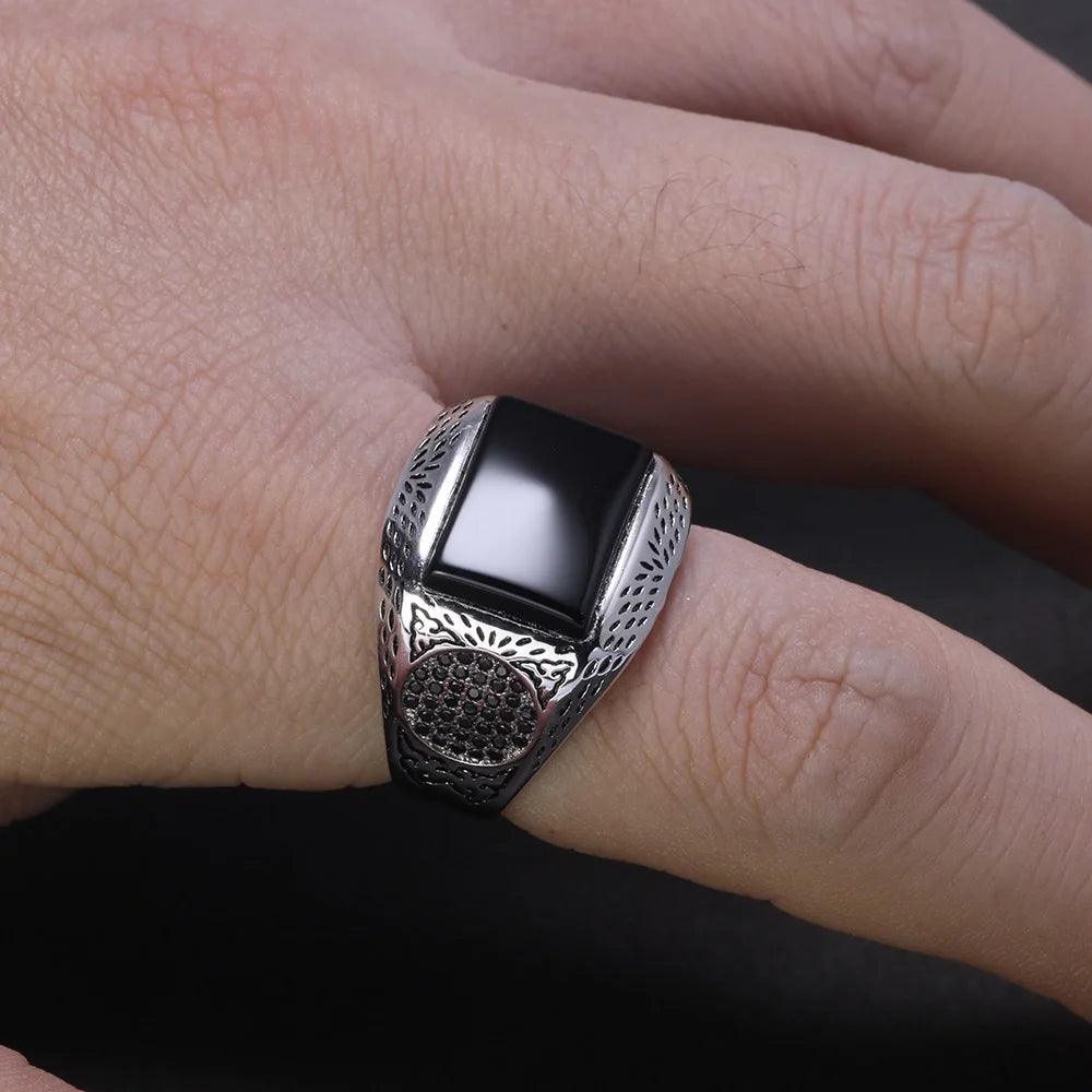 Real Pure 925 Sterling Silver Rings Retro Vintage Cool Turkey Ring For Men Mens Rings With Stones Turkish Jewelry Anel Masculino - GQTORCH Jewelry