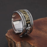 925 Sterling Silver Six Word Mantra Vajra Ring for Men Women Auspicious Knot Vintage Retro Buddhist Spiritual Protection Jewelry