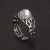 Authenic 925 Sterling Silver Opal Irregular Ring for Women Zircon Finger Rings Adjustable Vintage Y2K Fashion Jewelry