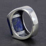 Solid 925 Sterling Silver Square Lapis Lazuli Agate Ring for Men Natural Gemstone Simple Classic Male Jewelry - GQTORCH Jewelry