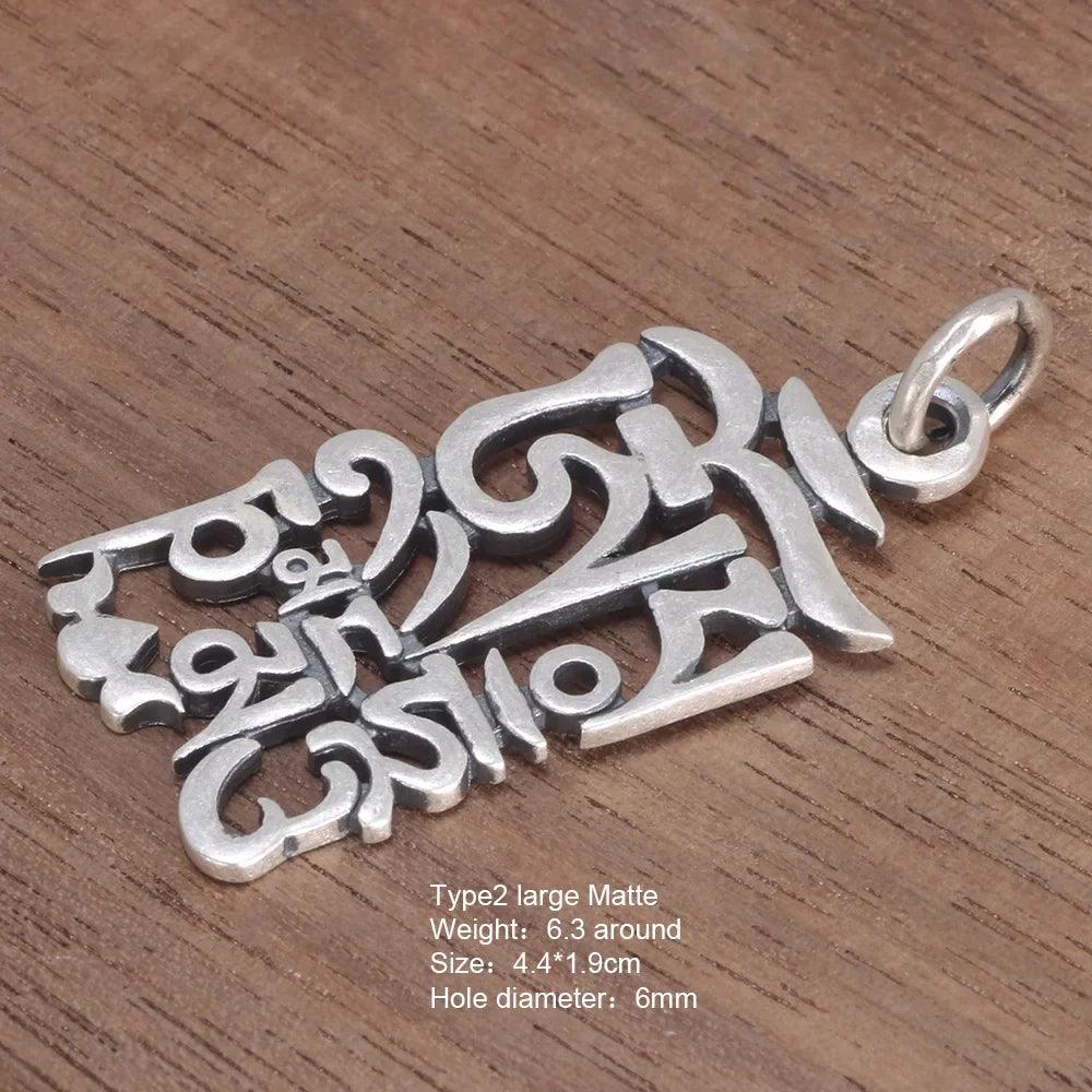 Vintage S925 Sterling Silver Six-character Mantra Religious Amulet Pendant Polished Frosted Jewelry Men and Women Jewelry - GQTORCH Jewelry