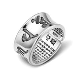 Real 999 Pure Silver Buddhist Mantra Rings for Men and Women Prajnaparamita Hrdaya Sutra Adjustable Religion Jewellery - GQTORCH Jewelry