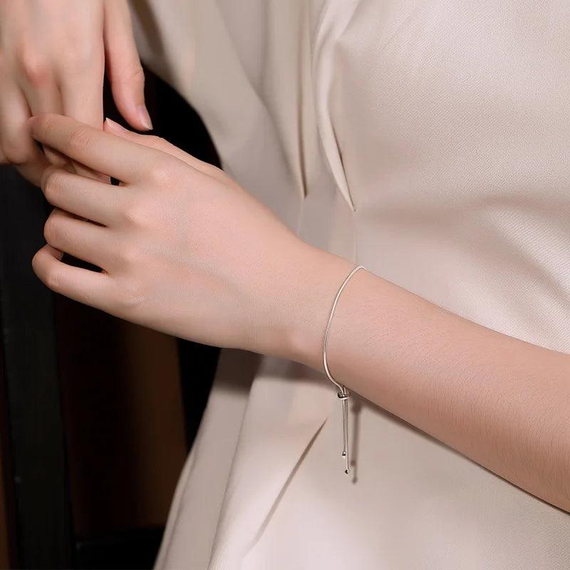 Pure 925 Sterling Silver Women Bracelet Snake Bone Chain Push Pull Bracelet Simple Fashion Wedding Accessories Luxury Jewelry - GQTORCH Jewelry
