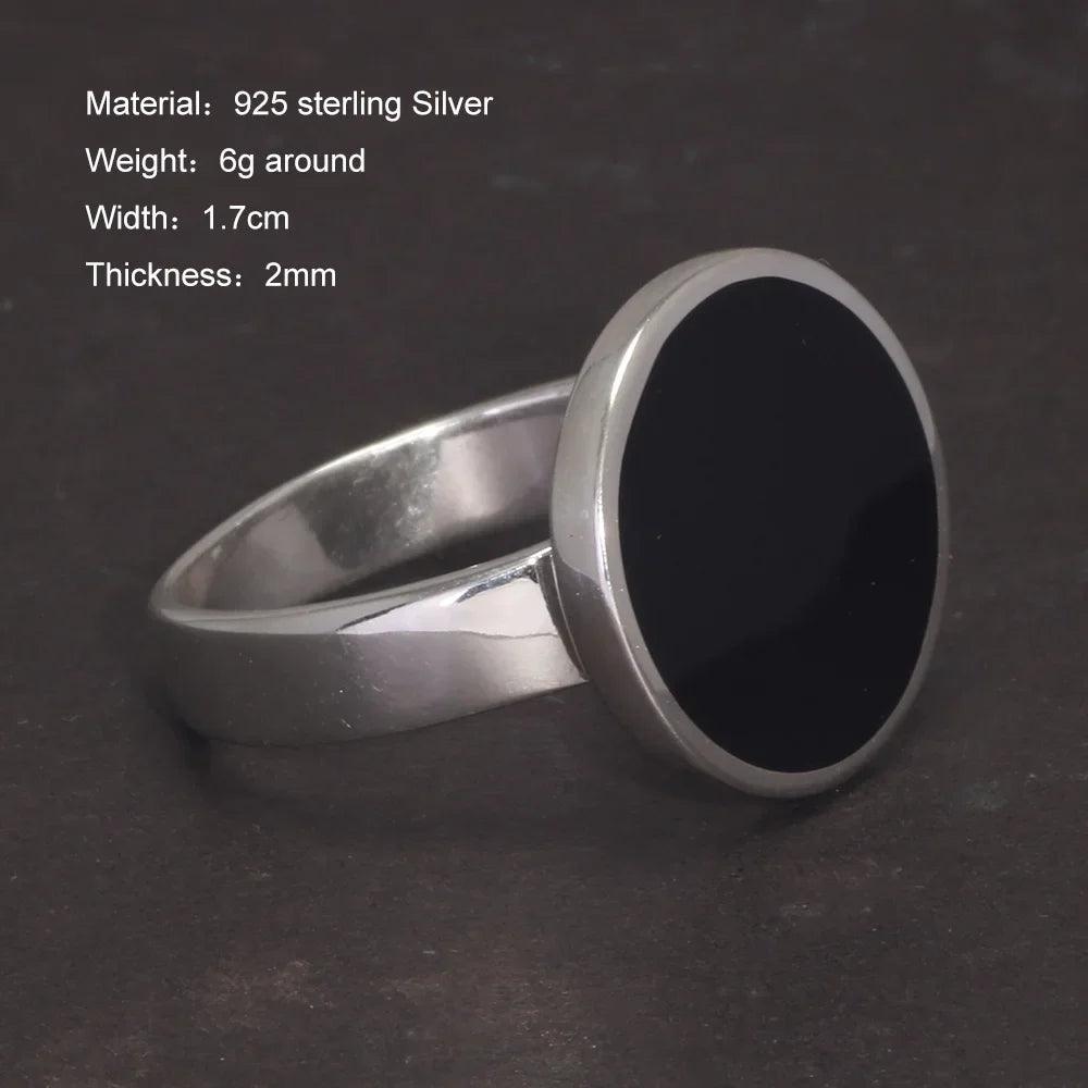 Pure 925 Sterling Silver Ring, Simple Round Ring, Türkiye Black Gel, Men and Women's Minimalist Fine Jewelry - GQTORCH Jewelry