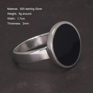 Pure 925 Sterling Silver Ring, Simple Round Ring, Türkiye Black Gel, Men and Women's Minimalist Fine Jewelry - GQTORCH Jewelry