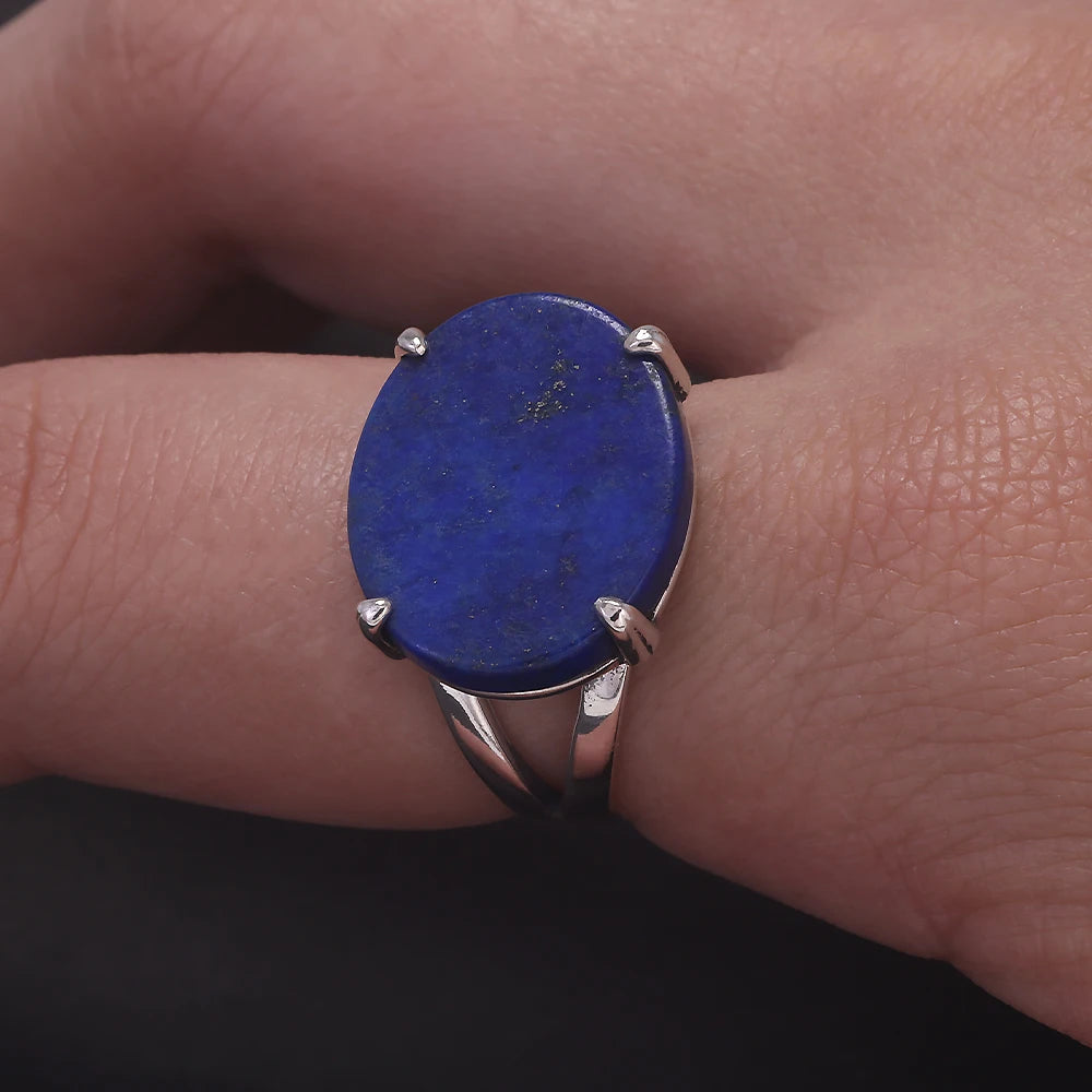 Vintage 925 Sterling Silver Oval Flat Agate Signet Ring Men Natural Lapis Lazuli Onyx Stone Turkish Ring Retro Luxury Jewelry