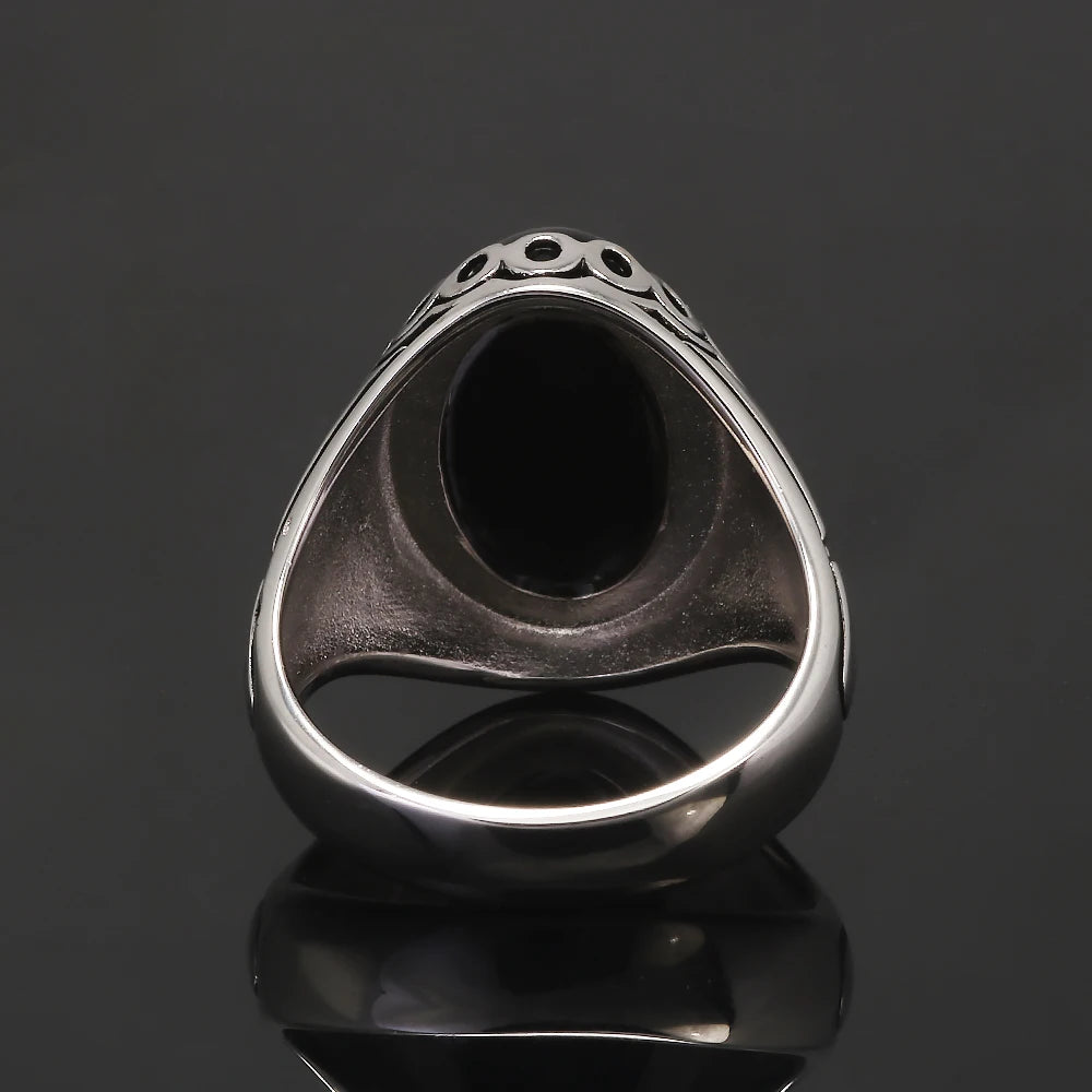 Authenic 925 Sterling Silver Men's Signet Ring with Black/Red Agate Vintage Trendy Wedding Rings Unisex Handmade Turkey Jewelry