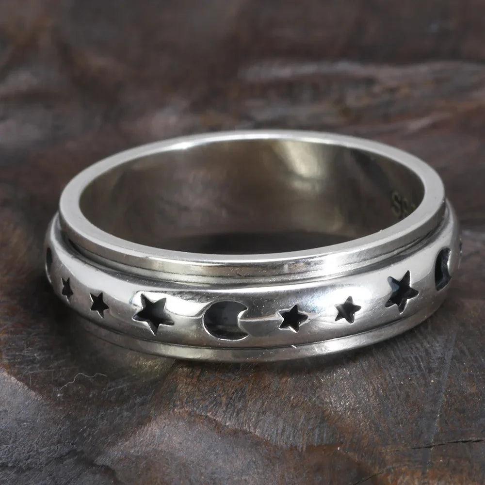 Real 925 Sterling Silver Spinner Band Ring Moon Star Celtic Stress Relieving Anxiety Ring Gifts for Men And Women - GQTORCH Jewelry