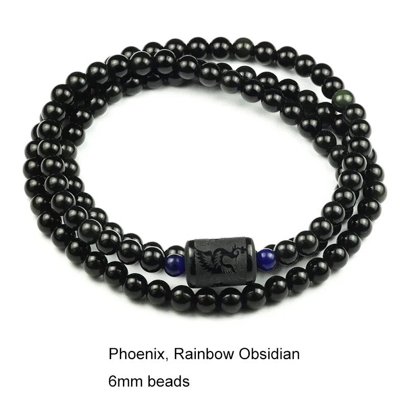 Black Rainbow Obsidian Natural Stone Bracelets Couple Multilayer Beads Strand bracelets & bangles For Women And Men - GQTORCH Jewelry