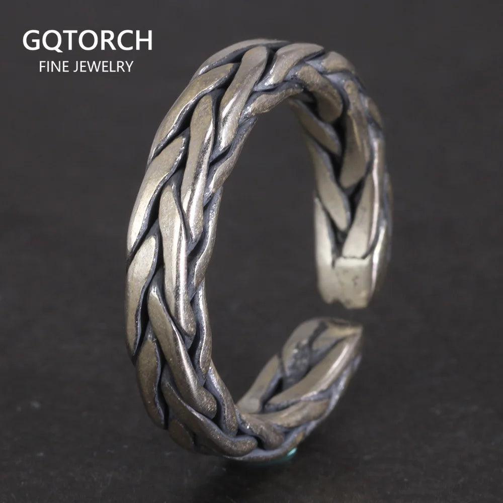 Real 925 Sterling Silver Braided Rings Viking Jewelry Retro Punk Rock Adjustable Size 6-9 - GQTORCH Jewelry