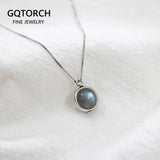 Real Pure 925 Sterling Silver Labradorite Pendant Necklace With Box Chain Simple Elegant Natural Gemstone Collier For Women - GQTORCH Jewelry