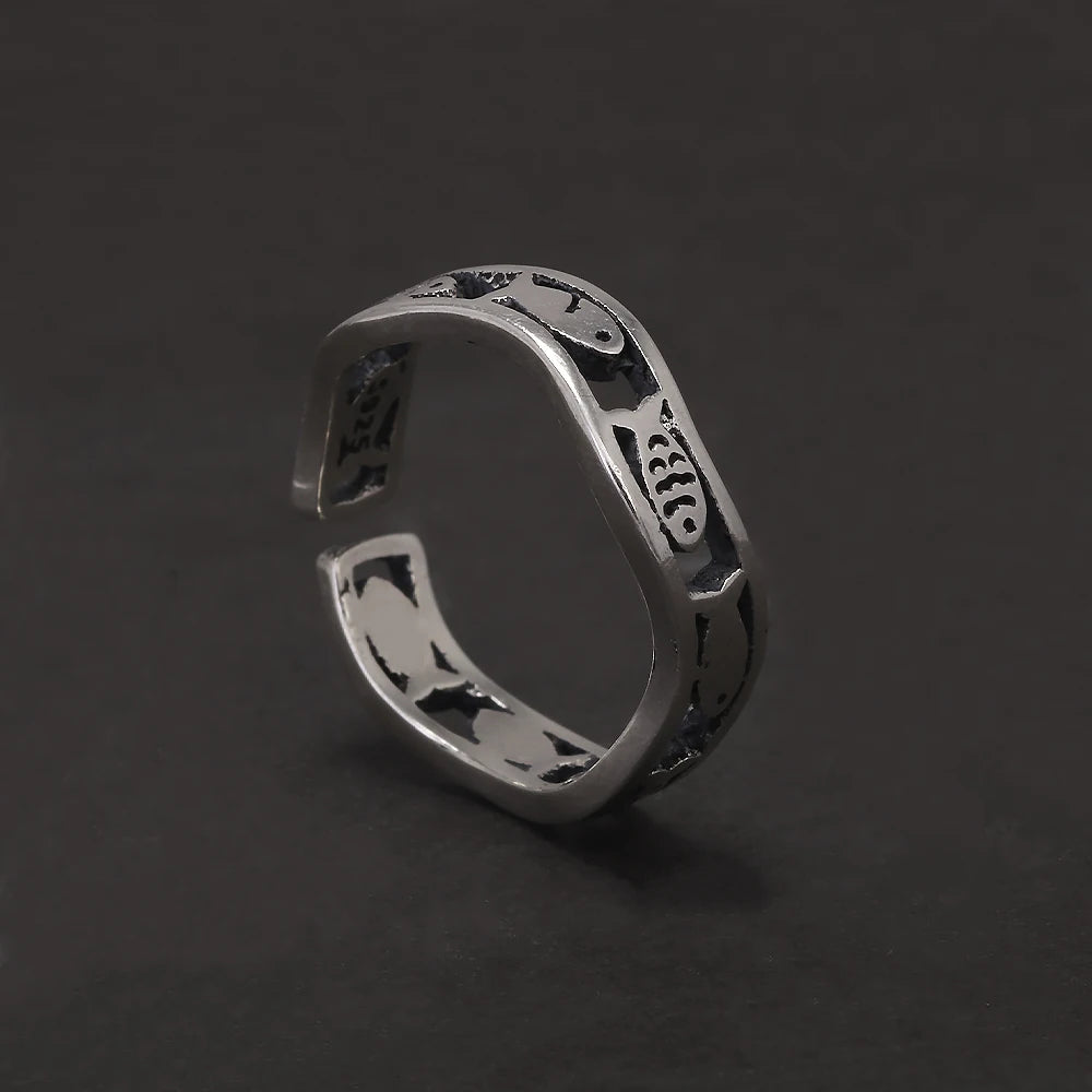 100% 925 Sterling Silver Retro Fish Ring Women Men Hollowed out Twist Wave Lucky Fish Opening Ring Fashion Party Jewelry Gift