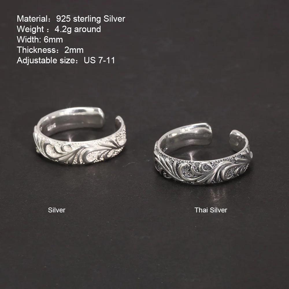 Real Pure 925 Sterling Silver Simple Men's and Women's Ring with Rattan Shape Adjustable Size 7-11 Vintage Jewelry - GQTORCH Jewelry