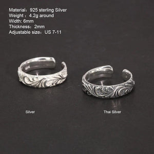 Real Pure 925 Sterling Silver Simple Men's and Women's Ring with Rattan Shape Adjustable Size 7-11 Vintage Jewelry - GQTORCH Jewelry