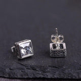 S925 Sterling Silver Vintage Craft Black Agatestud Earrings Women Simple Square Zircon Earrings Thai Silver Jewelry - GQTORCH Jewelry