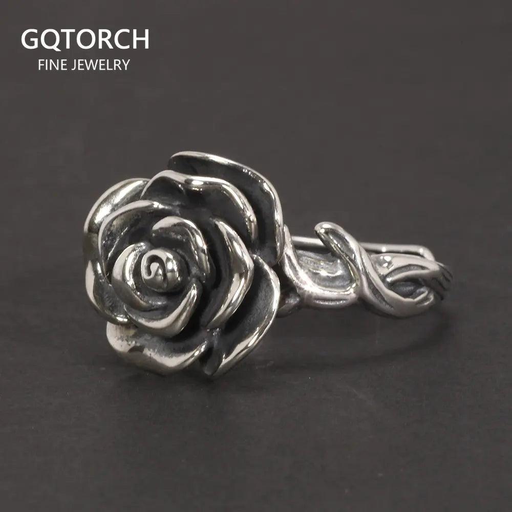 Vintage Thai Silver Cubic Rose Rings 100% Genuine 925 Sterling Silver Party Flowers Rings For Women Floral Elegant Jewelry - GQTORCH Jewelry