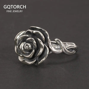 Vintage Thai Silver Cubic Rose Rings 100% Genuine 925 Sterling Silver Party Flowers Rings For Women Floral Elegant Jewelry - GQTORCH Jewelry