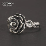 Vintage Thai Silver Cubic Rose Rings 100% Genuine 925 Sterling Silver Party Flowers Rings For Women Floral Elegant Jewelry - GQTORCH Jewelry