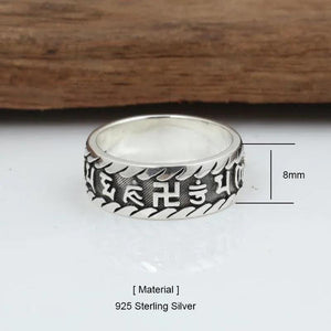 Om Mani Padme Hum Ring Mantra Vintage Tibetan Type 100% Real Pure 925 Sterling Silver Jewelry For Men And Women Lovers Couples - GQTORCH Jewelry