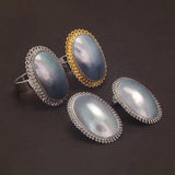 925 Sterling Silver Mabe Pearl Ring Stud Earrings for Women Exaggerated Large Statement Party Jewelry Gift - GQTORCH Jewelry