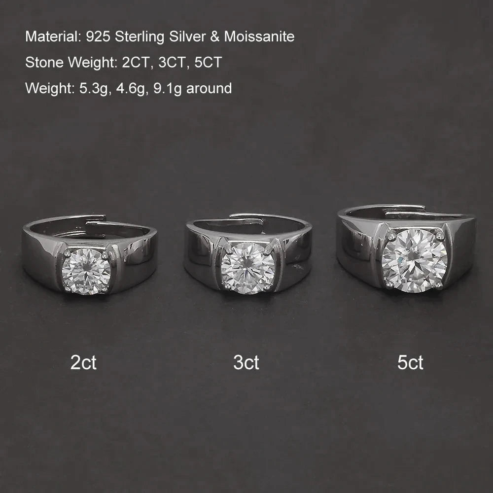 925 Sterling Silver Moissanite Classic Men's Wedding Band 2CT 3CT 5CT Lab-grown Diamond Engagement Promise Ring Clearance Sale