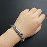 Solid 925 Sterling Silver Vintage Rattan Lace Bracelet For Men Safety Buckle Handmade Viking Mens Jewelry - GQTORCH Jewelry