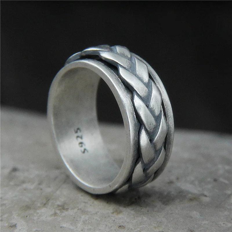 Real 925 Sterling Silver Rings For Men And Women Rotating Ring Matte Braided Type Twisted Rope Retro Antique Style - GQTORCH Jewelry