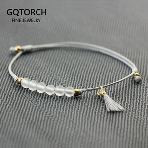 Women Elegant Bracelet Tassel Handmade Minimalist Hand String With Natural White Crystal Stone Beads 4mm Bracelets Adjustable - GQTORCH Jewelry