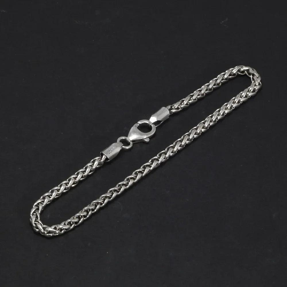 100% Sterling Silver 3mm Braided Hemp Bracelet Chain 17-21cm Simple Retro Minimalism Jewelry For Men and Women - GQTORCH Jewelry