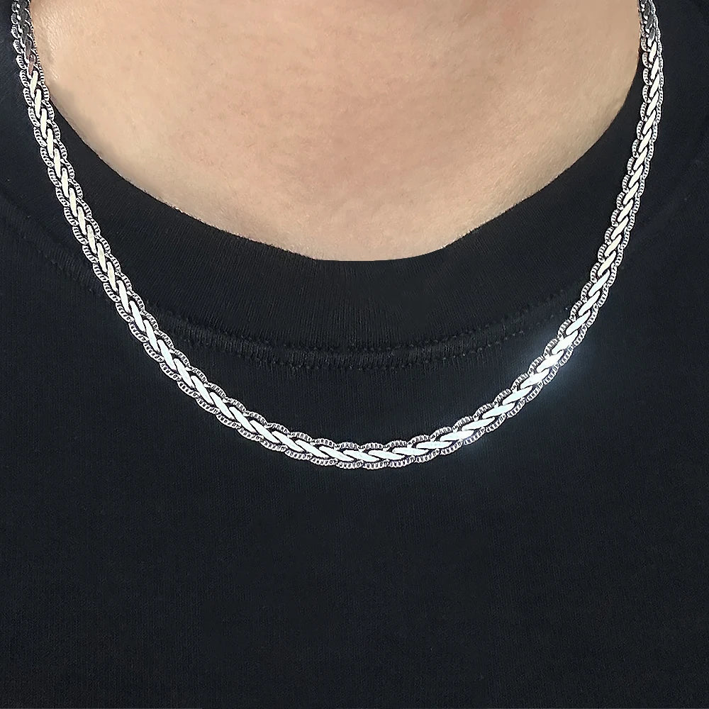 New Fashion 925 Sterling Silver Cuban Link Chain Bracelet Necklace for Men Women 4mm Wide Punk Retro Trending Party Jewelry
