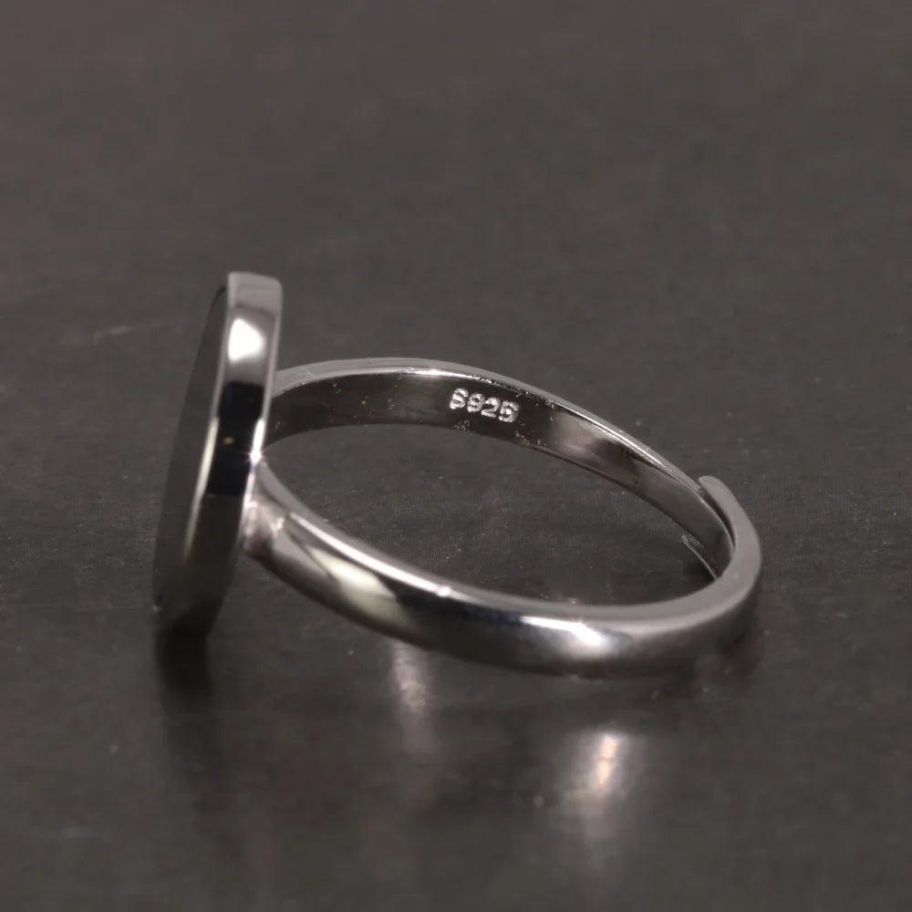 Real 925 Sterling Silver Ring Simple Round Ring Turkish Black Onyx Shell Minimalist Adjustable Jewelry for Men and Women - GQTORCH Jewelry