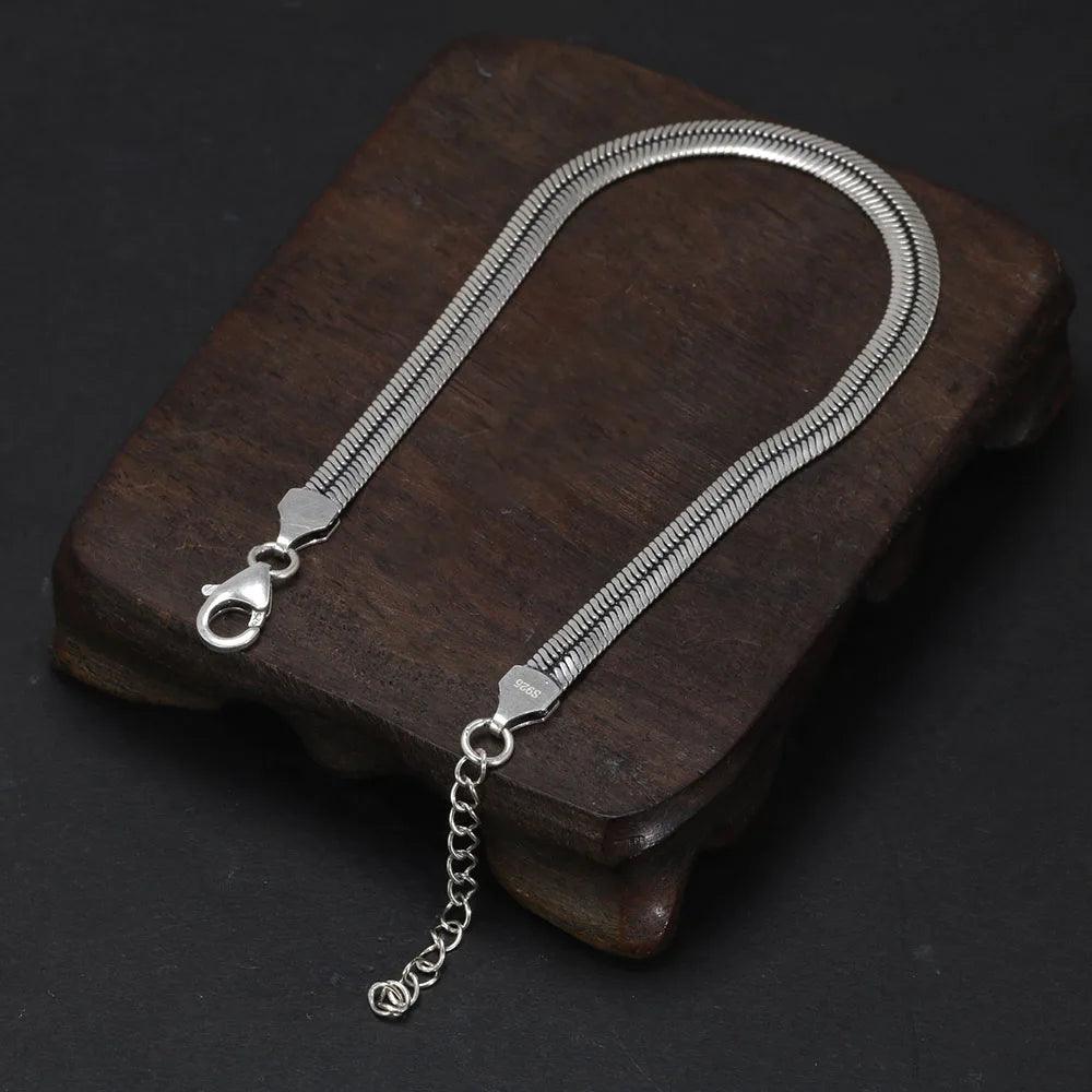 Real 925 Sterling Silver Blade Snake Chain Bracelet Simple with 4 Extension Delicate Fine Jewelry Gift for Men and Women - GQTORCH Jewelry